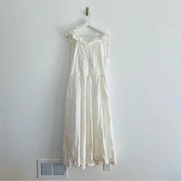 Doen Myrtille White Cotton Poplin Midi Dress S Romantic Prairie Cottagecore
